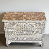 Bone Inlay Floral Chest Of 4 Drawer Grey | Bone Inlay Floral 4 Drawers Dresser Table Grey